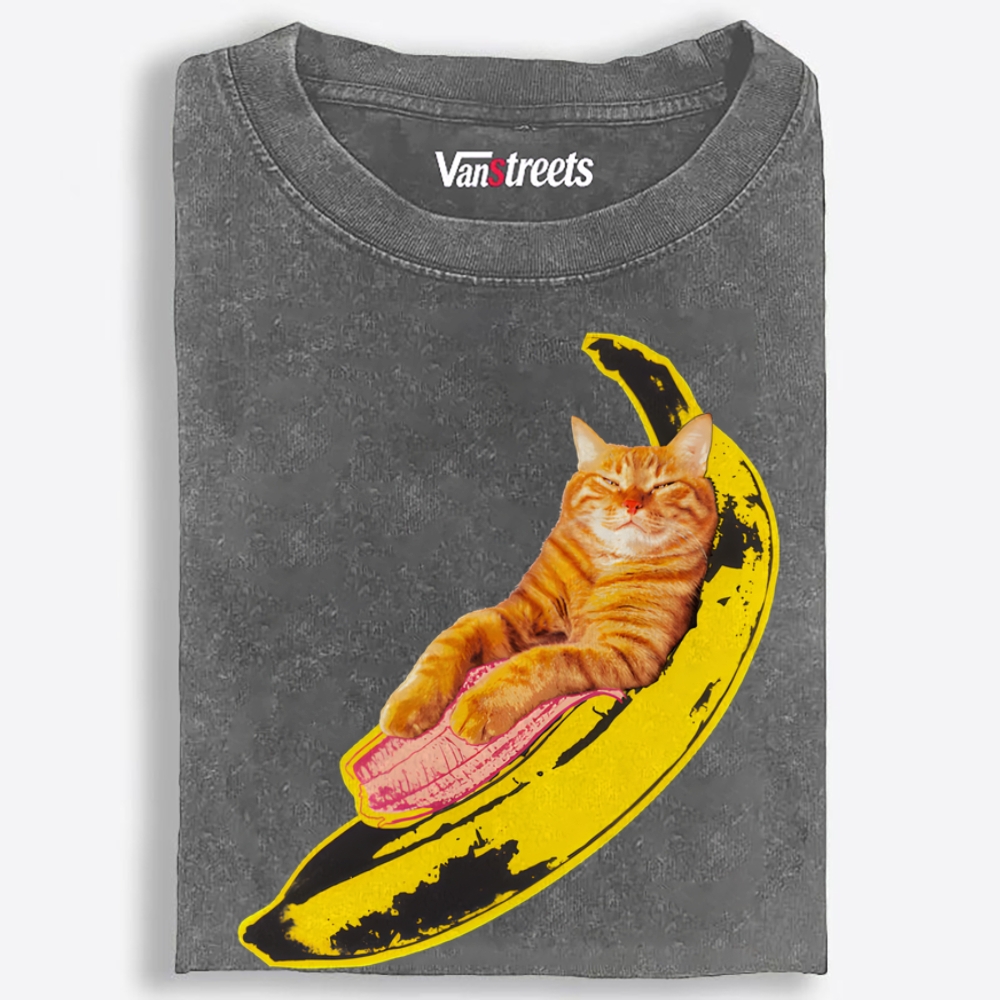Banana Cat Chill Retro Washed T-Shirt | 100% Cotton | Streetwear Essential