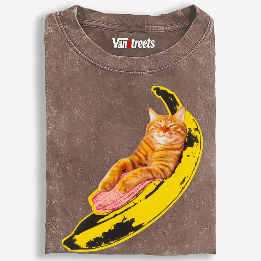 Banana Cat Chill Retro Washed T-Shirt | 100% Cotton | Streetwear Essential