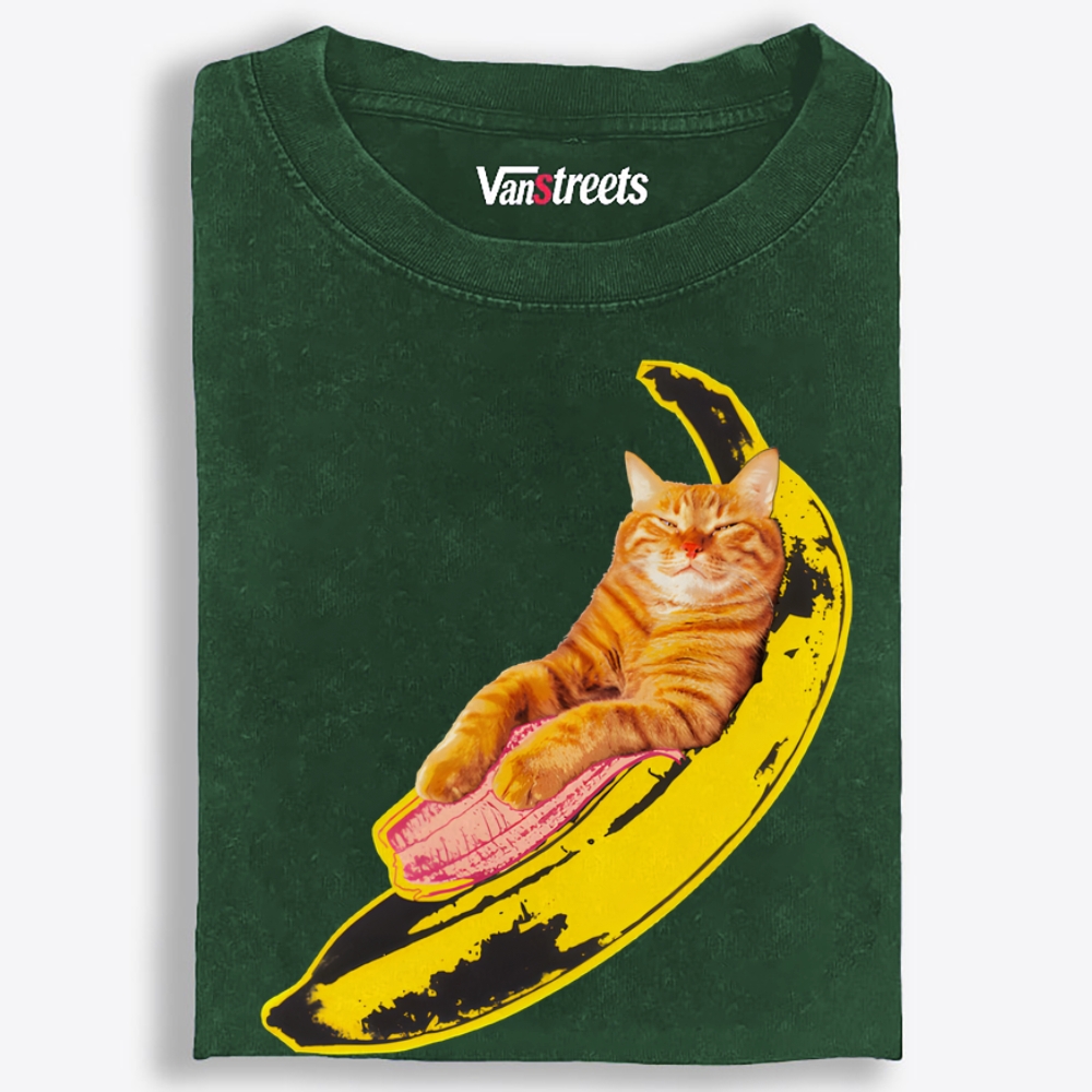 Banana Cat Chill Retro Washed T-Shirt | 100% Cotton | Streetwear Essential