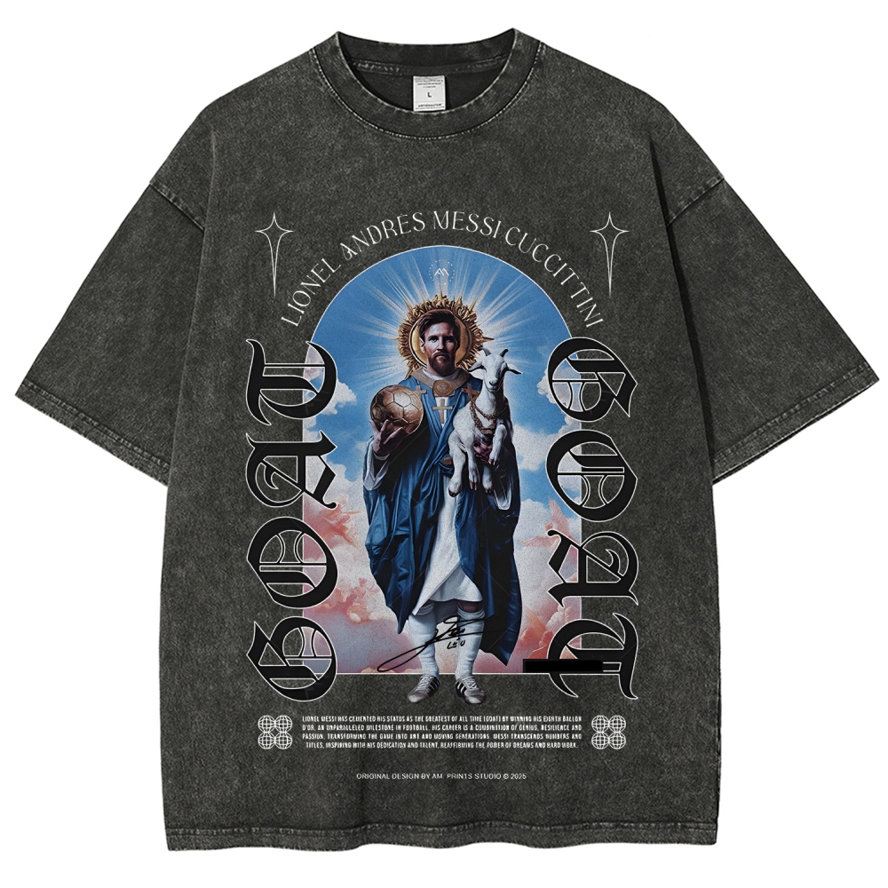 World Cup Messi Printed Men's Washed Tee
