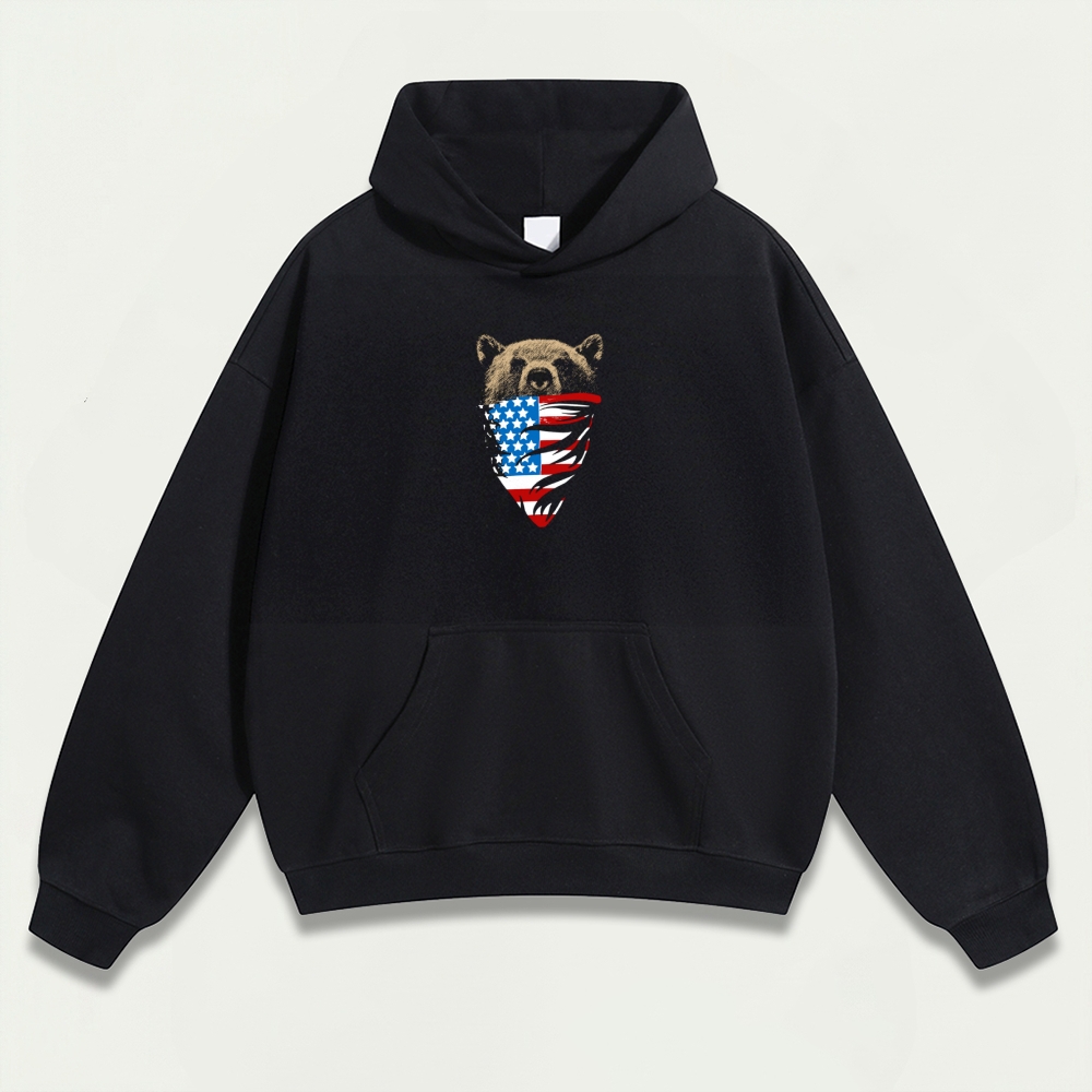 American Flag Bear Heavyweight Trail Hoodie-HikeVista