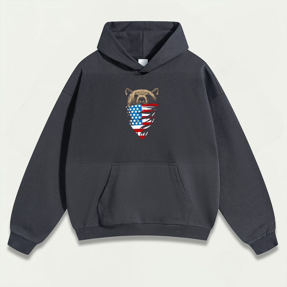 American Flag Bear Heavyweight Trail Hoodie-HikeVista