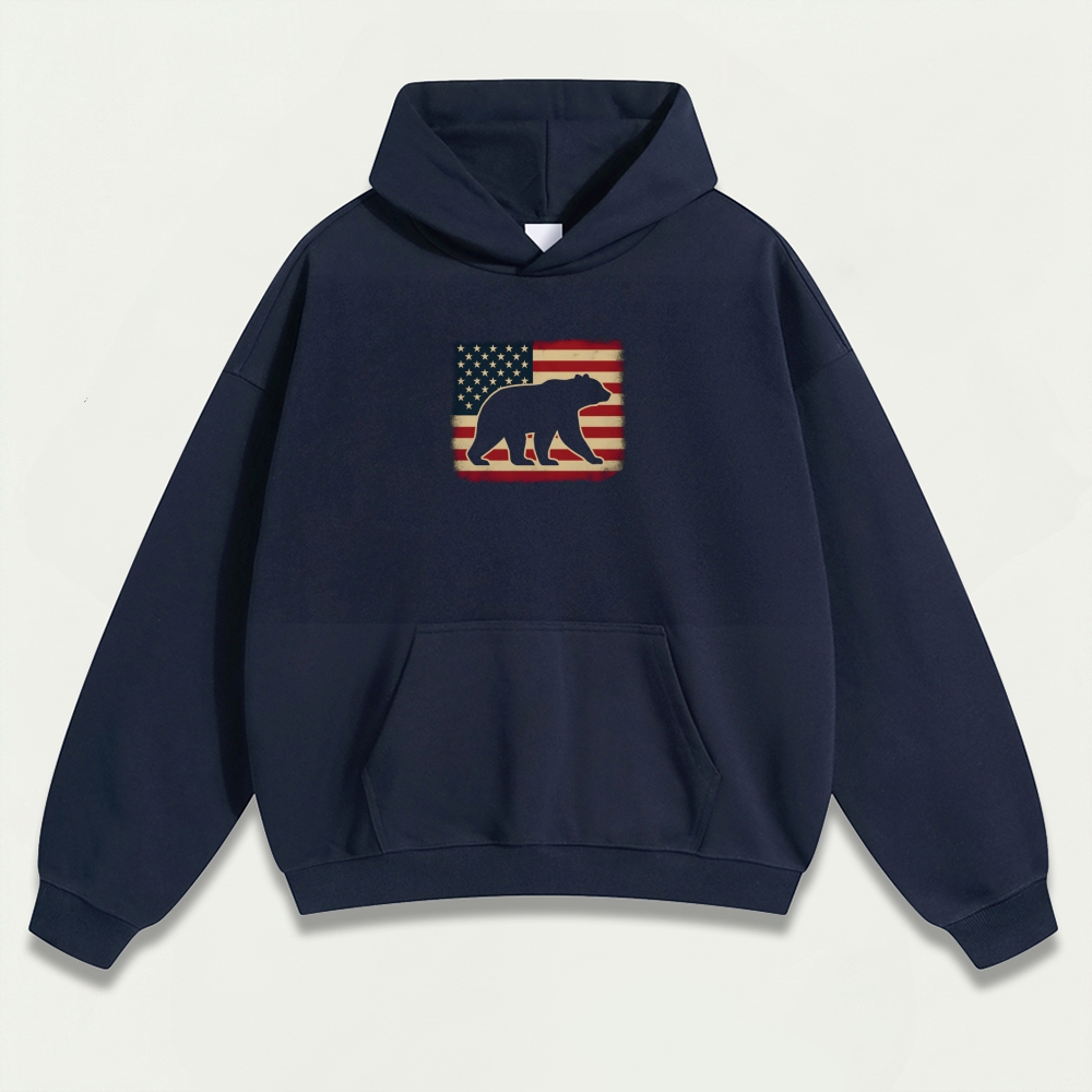 American Flag Bear Heavyweight Trail Hoodie-HikeVista