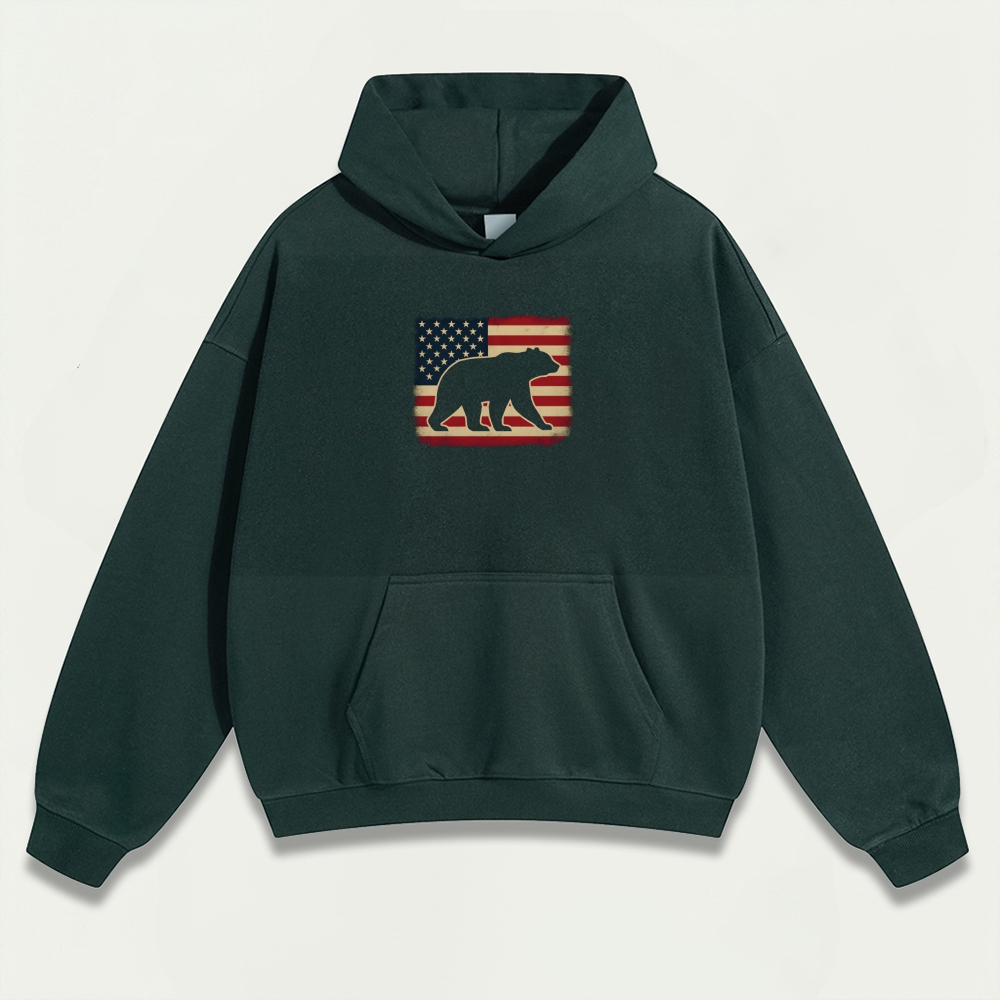 American Flag Bear Heavyweight Trail Hoodie-HikeVista