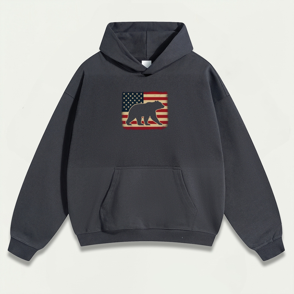 American Flag Bear Heavyweight Trail Hoodie-HikeVista