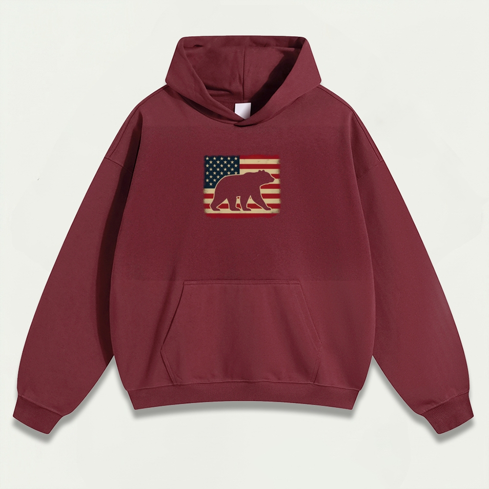 American Flag Bear Heavyweight Trail Hoodie-HikeVista