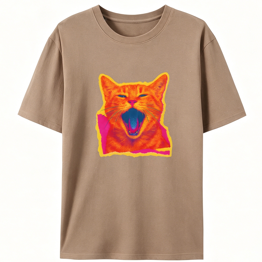 Neon Yawn Orange Cat Retro Designed for Women - Slim Fit Cotton Tee