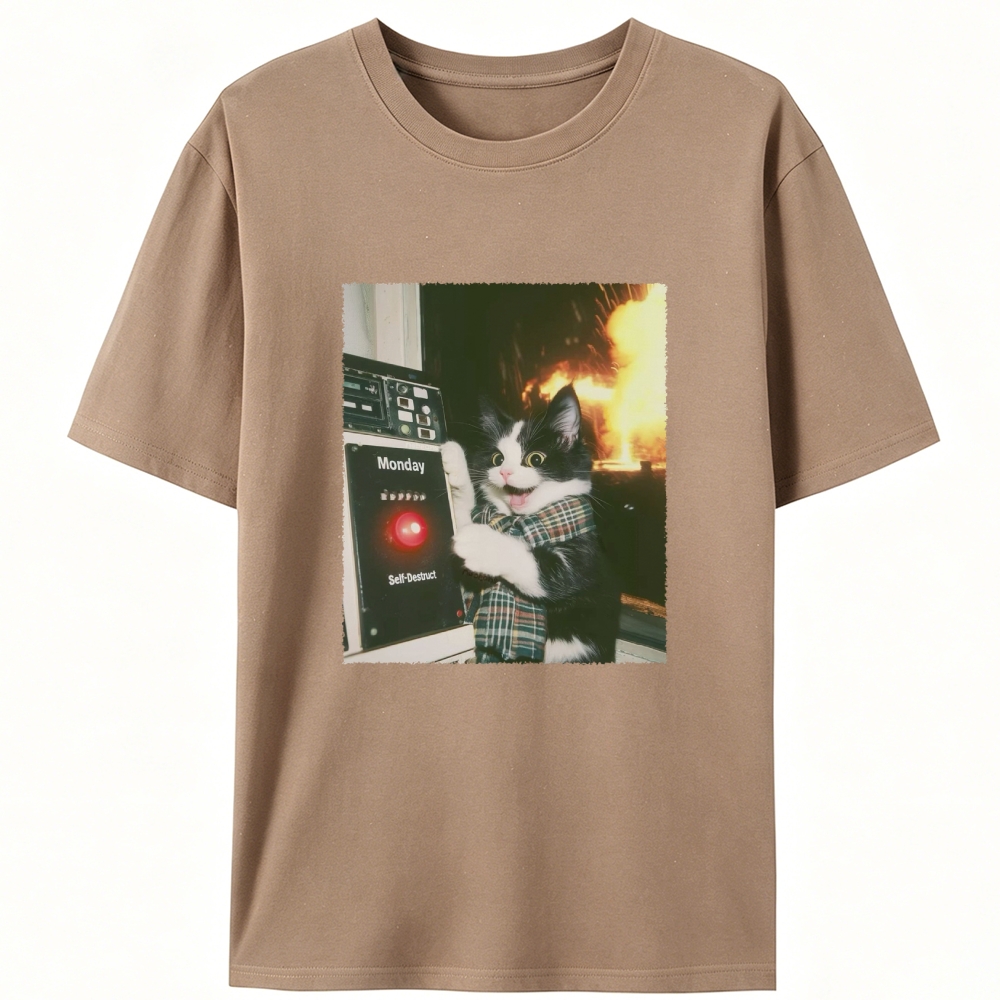 Monday Self-Destruct Cat Retro Designed for Women - Slim Fit Cotton Tee