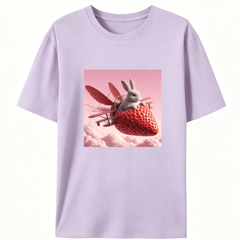 Strawberry Airplane Bunny Retro Designed for Women - Slim Fit Cotton Tee