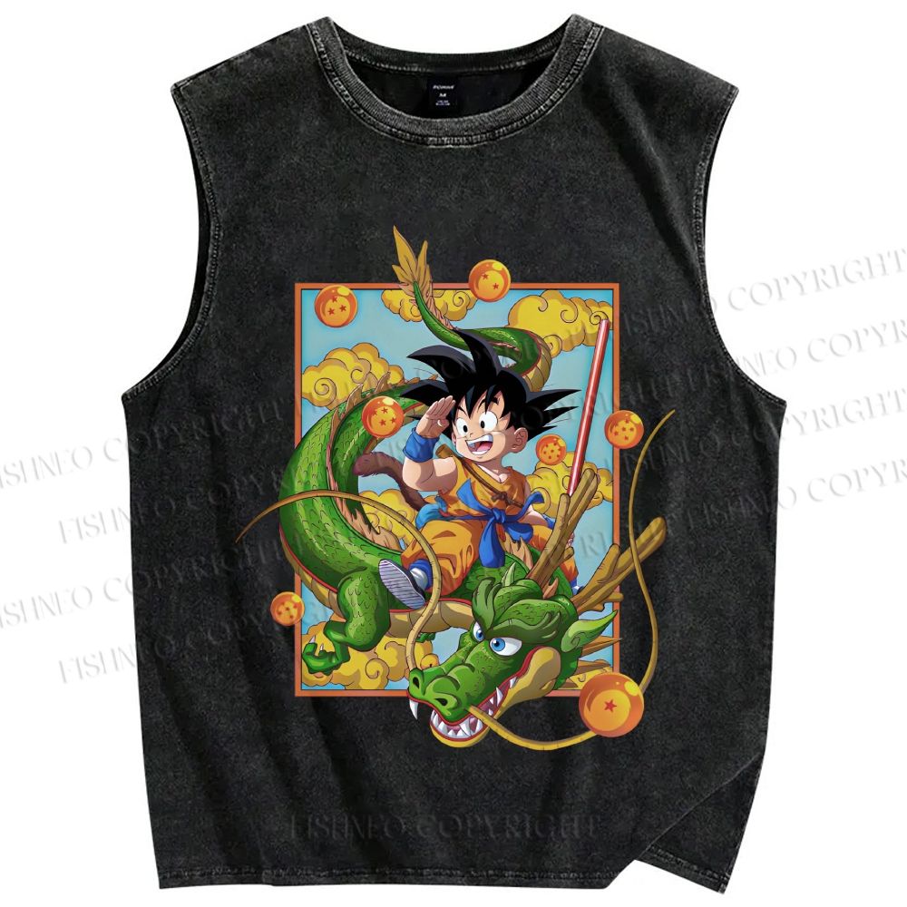 Unisex Goku Dragon Ball Printed Washed Tank Top