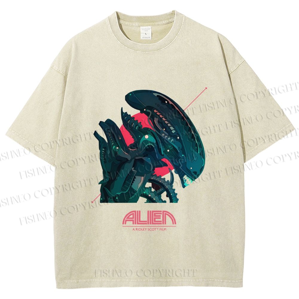 Unisex Alien Printed Washed Tee