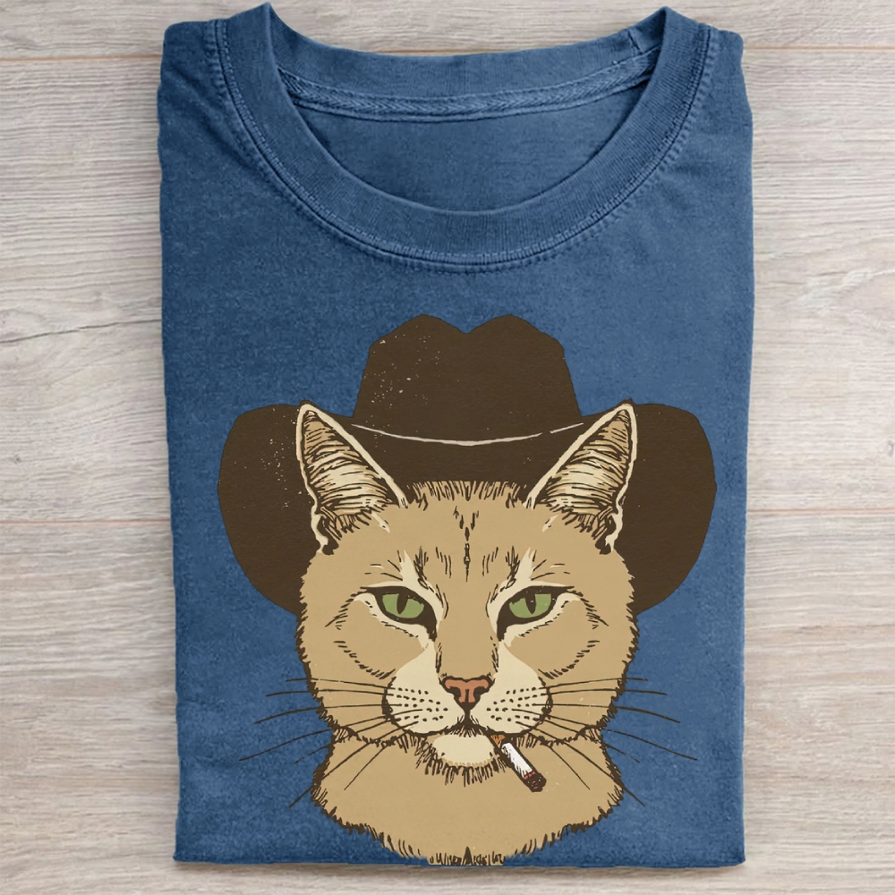 Cowboy Cat Graphic Vintage Washed Tee
