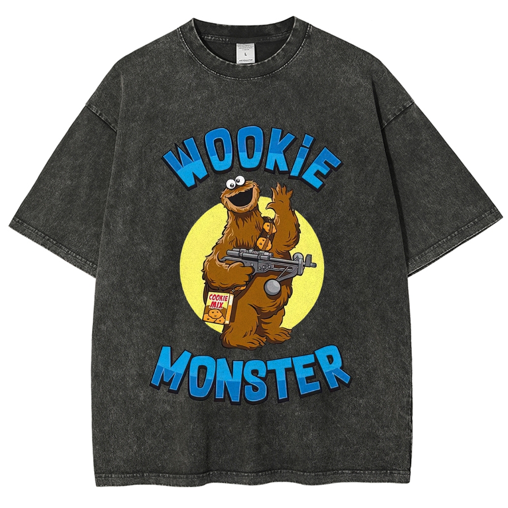 Two Classic Furry Character Mashup Gun Cookie Graphic Washed T-Shirt