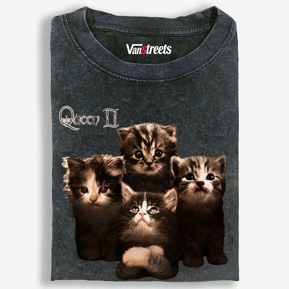Meow Queen II Retro Washed T-Shirt | 100% Cotton | Streetwear Essential