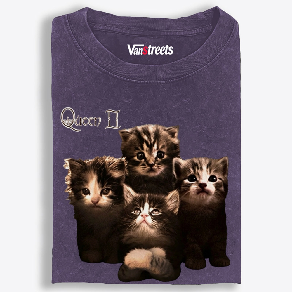 Meow Queen II Retro Washed T-Shirt | 100% Cotton | Streetwear Essential