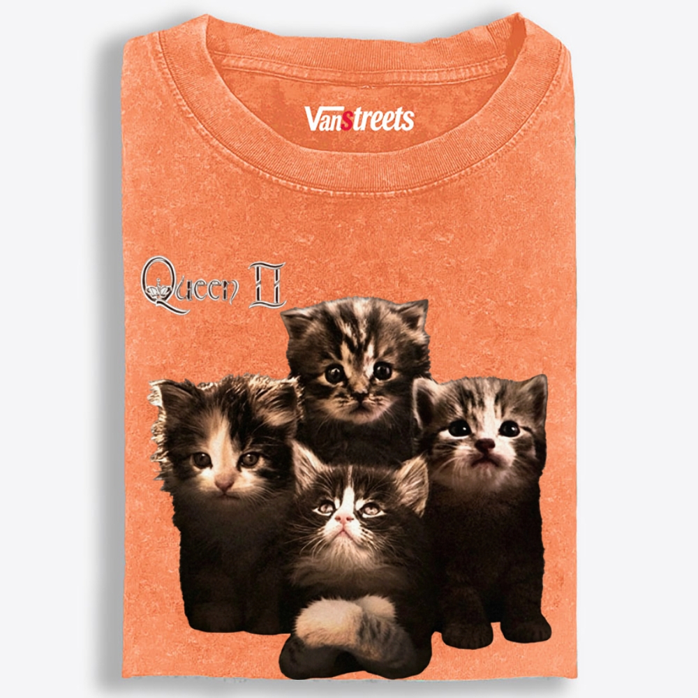 Meow Queen II Retro Washed T-Shirt | 100% Cotton | Streetwear Essential