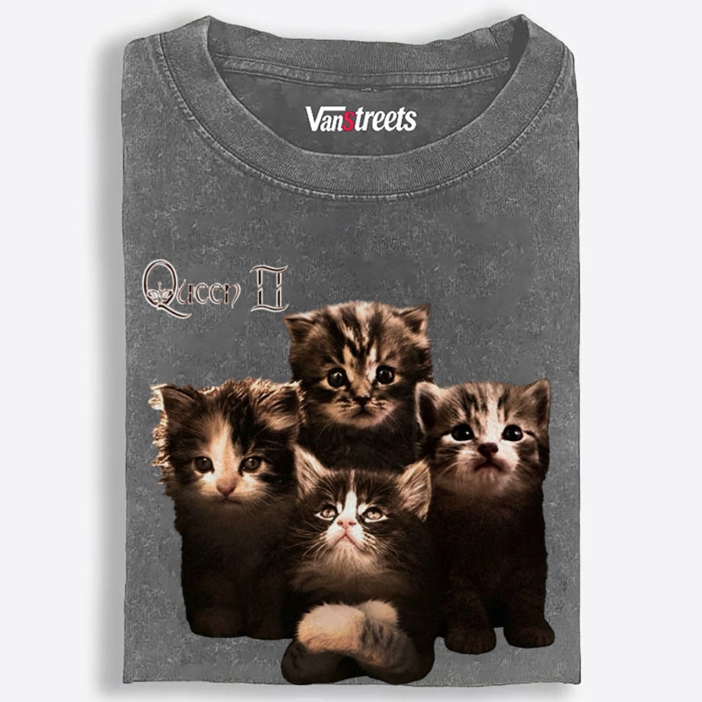 Meow Queen II Retro Washed T-Shirt | 100% Cotton | Streetwear Essential
