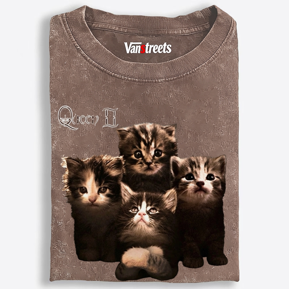 Meow Queen II Retro Washed T-Shirt | 100% Cotton | Streetwear Essential