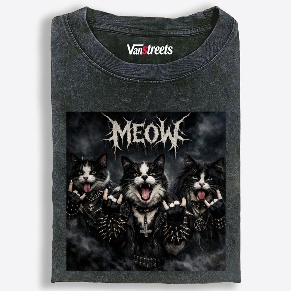 MEOW Retro Washed T-Shirt | 100% Cotton | Streetwear Essential