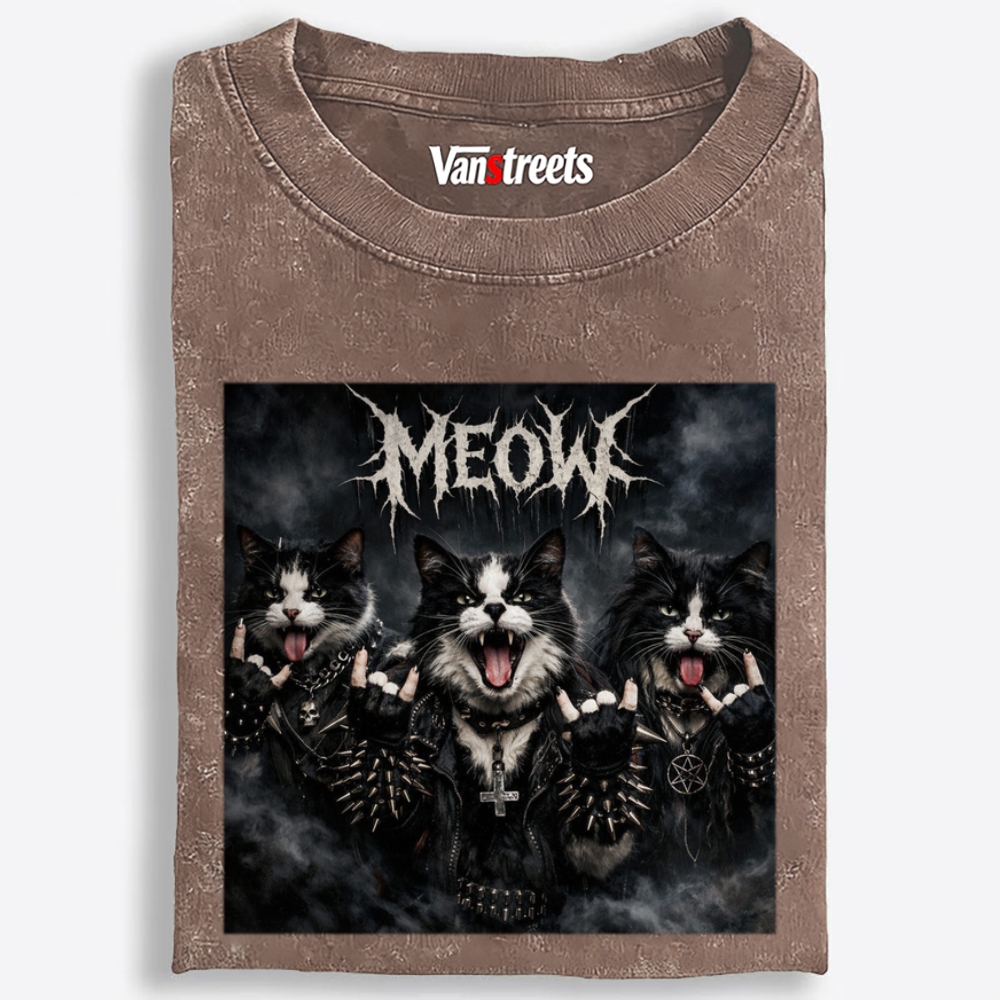 MEOW Retro Washed T-Shirt | 100% Cotton | Streetwear Essential