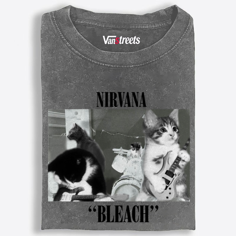 Meowvana: Bleach Retro Washed T-Shirt | 100% Cotton | Streetwear Essential