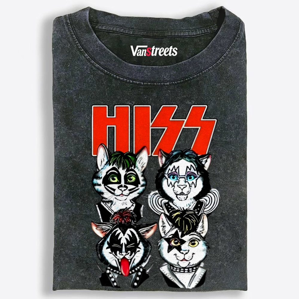 HISS: Kitty Rock Army Retro Washed T-Shirt | 100% Cotton | Streetwear Essential