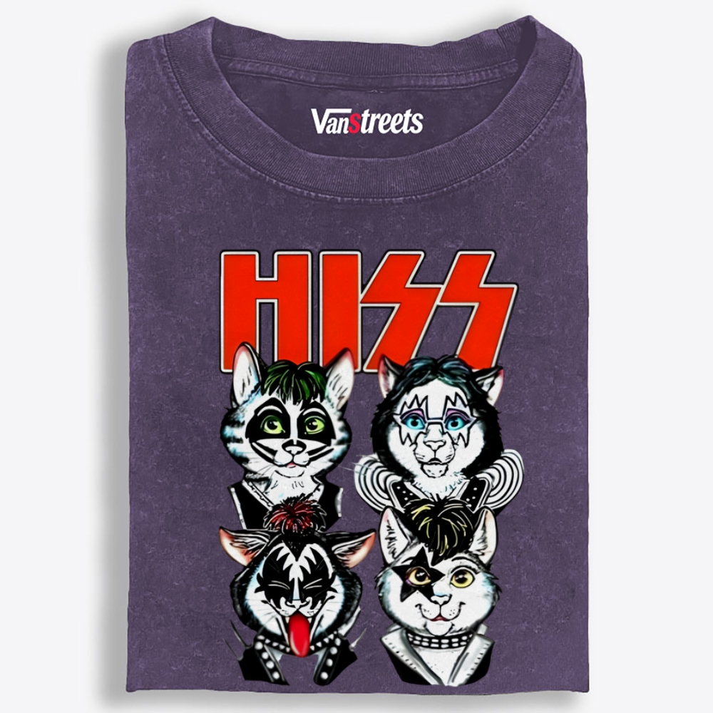 HISS: Kitty Rock Army Retro Washed T-Shirt | 100% Cotton | Streetwear Essential