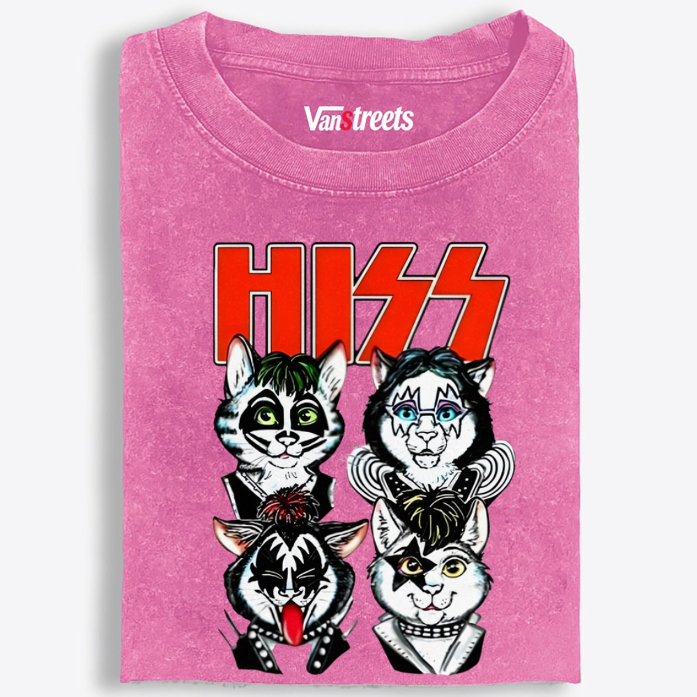 HISS: Kitty Rock Army Retro Washed T-Shirt | 100% Cotton | Streetwear Essential