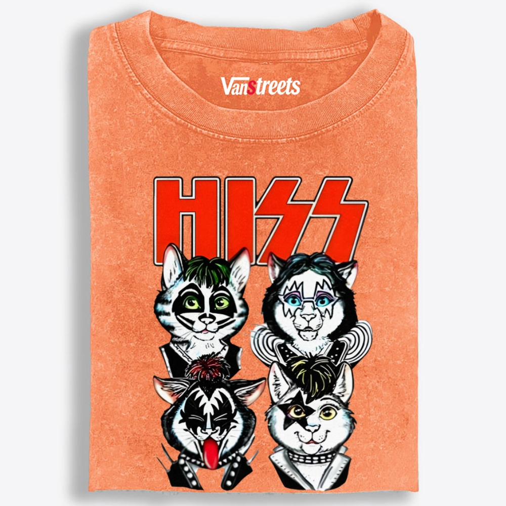 HISS: Kitty Rock Army Retro Washed T-Shirt | 100% Cotton | Streetwear Essential