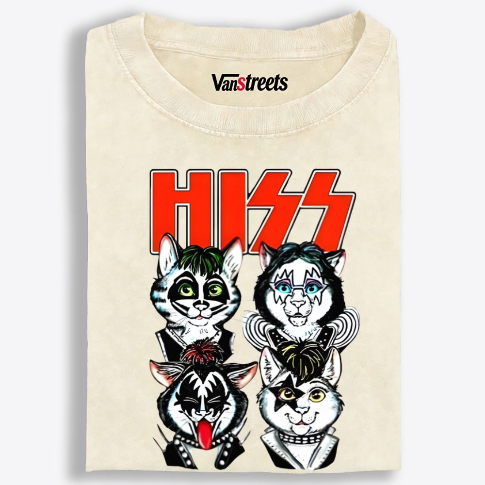 HISS: Kitty Rock Army Retro Washed T-Shirt | 100% Cotton | Streetwear Essential