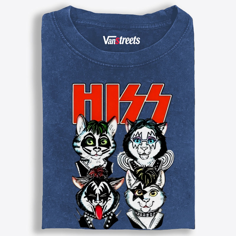 HISS: Kitty Rock Army Retro Washed T-Shirt | 100% Cotton | Streetwear Essential