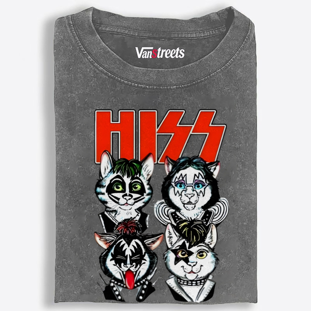 HISS: Kitty Rock Army Retro Washed T-Shirt | 100% Cotton | Streetwear Essential
