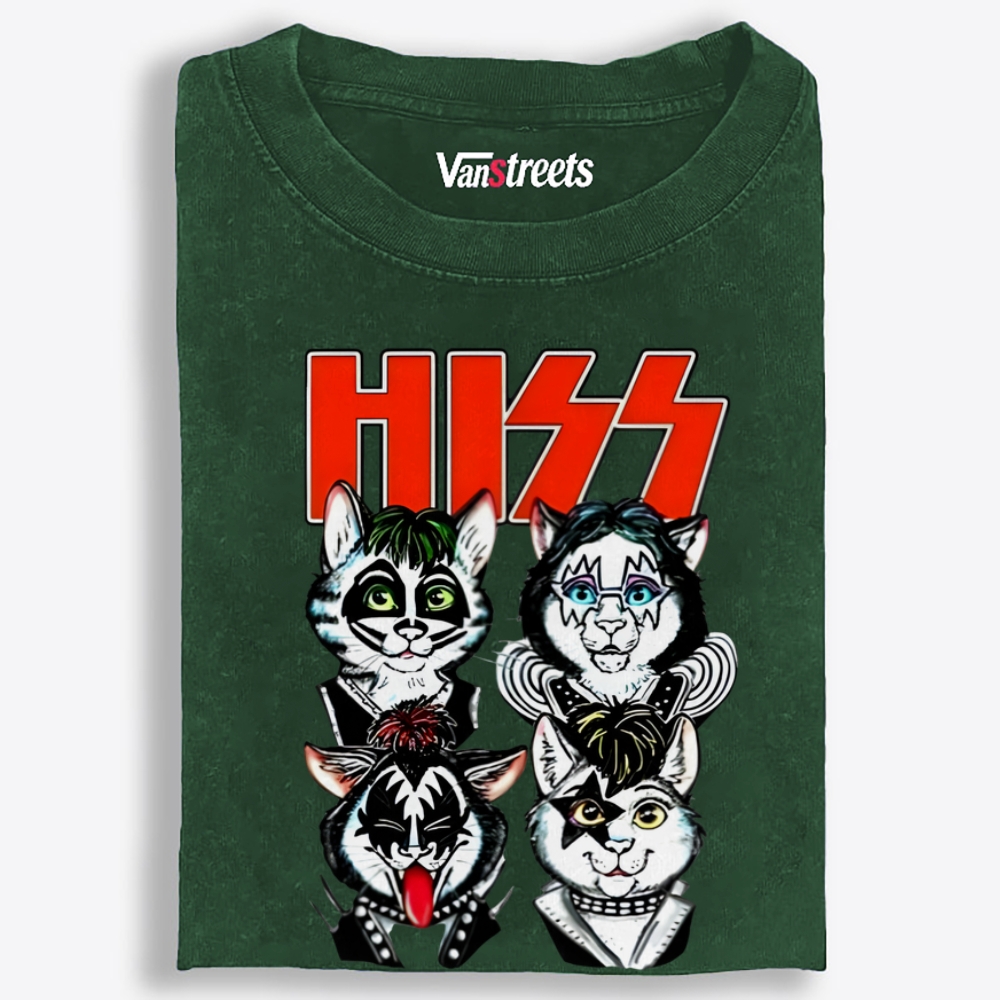 HISS: Kitty Rock Army Retro Washed T-Shirt | 100% Cotton | Streetwear Essential