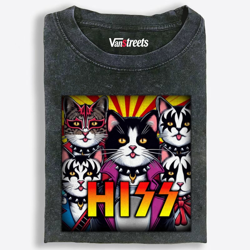 HISS: Feline Face Paint Army Retro Washed T-Shirt | 100% Cotton | Streetwear Essential