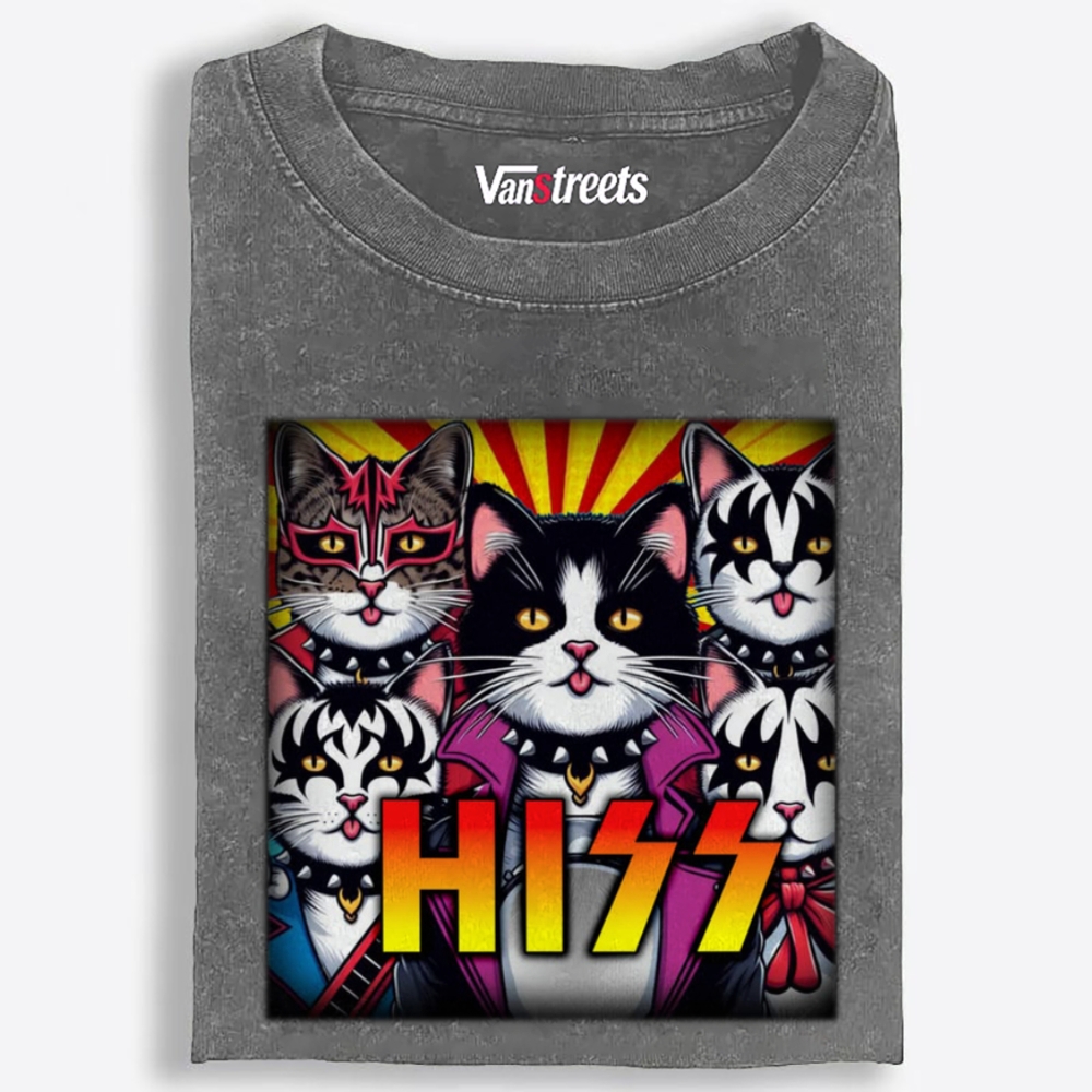HISS: Feline Face Paint Army Retro Washed T-Shirt | 100% Cotton | Streetwear Essential