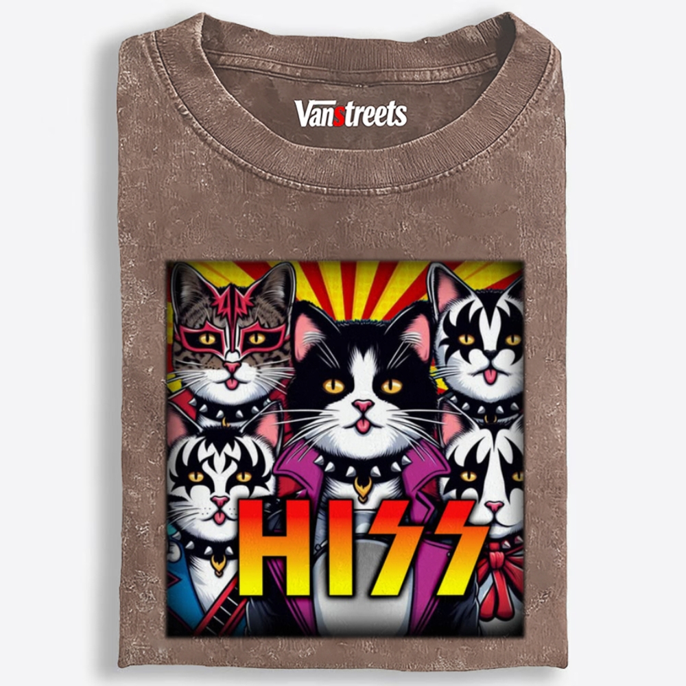 HISS: Feline Face Paint Army Retro Washed T-Shirt | 100% Cotton | Streetwear Essential