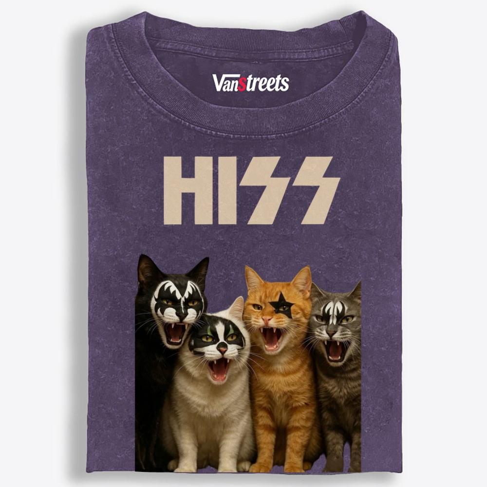 HISS: Four Cats of Destruction Retro Washed T-Shirt | 100% Cotton | Streetwear Essential