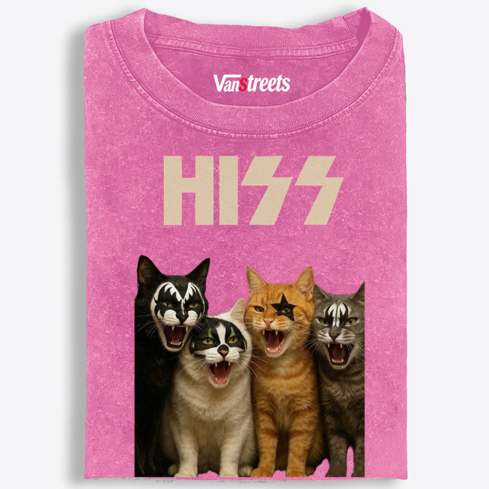 HISS: Four Cats of Destruction Retro Washed T-Shirt | 100% Cotton | Streetwear Essential