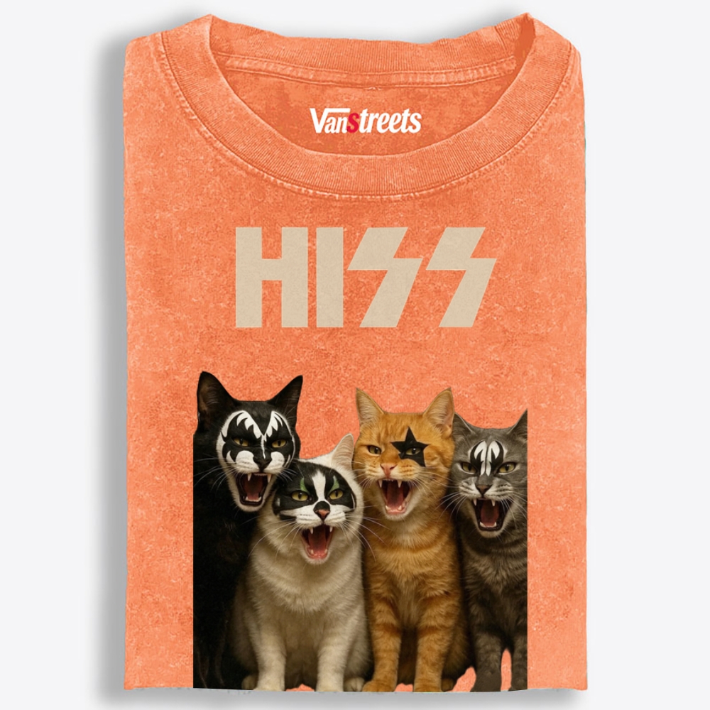 HISS: Four Cats of Destruction Retro Washed T-Shirt | 100% Cotton | Streetwear Essential
