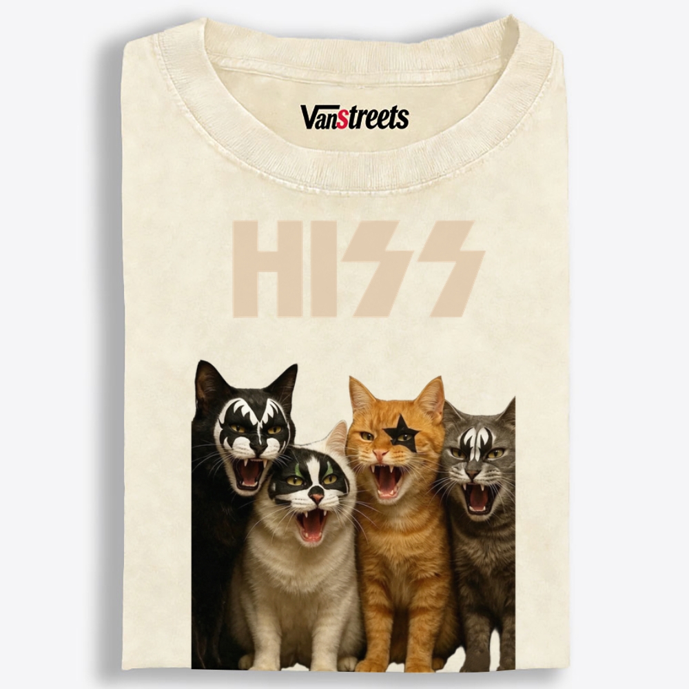 HISS: Four Cats of Destruction Retro Washed T-Shirt | 100% Cotton | Streetwear Essential