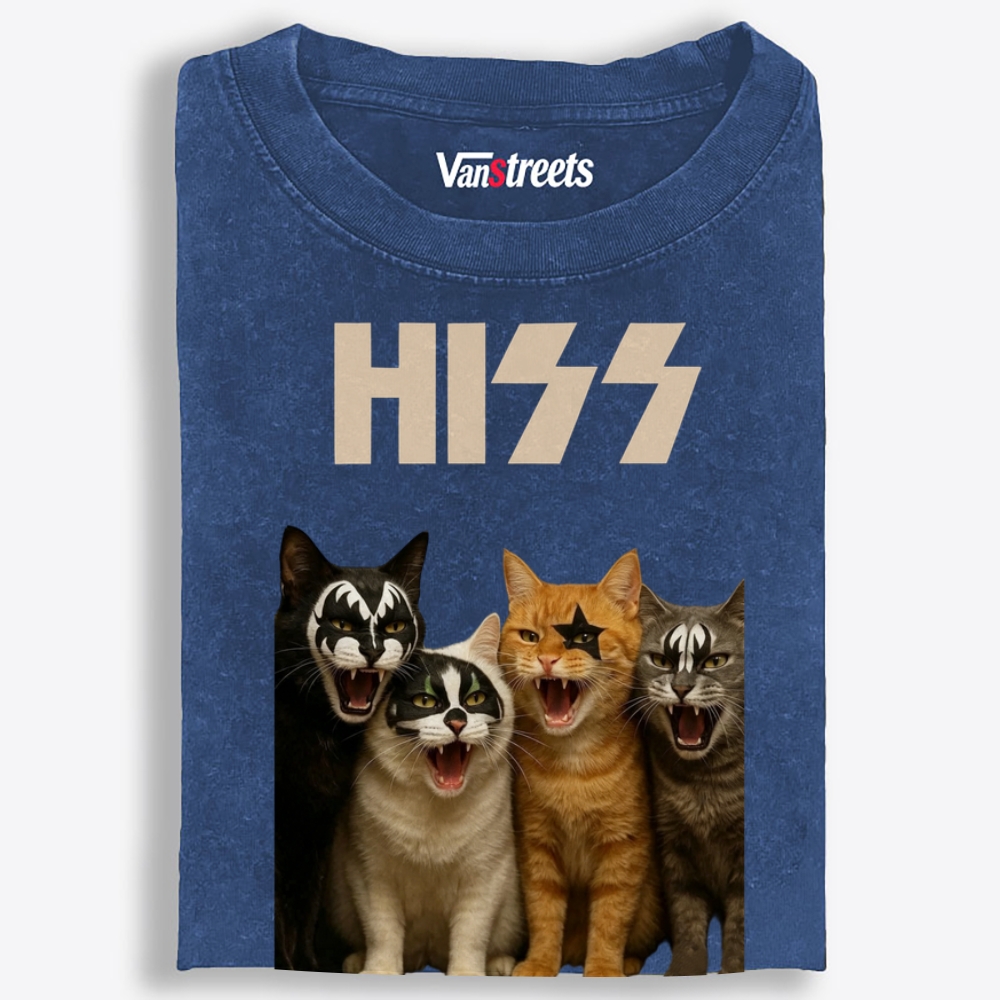 HISS: Four Cats of Destruction Retro Washed T-Shirt | 100% Cotton | Streetwear Essential