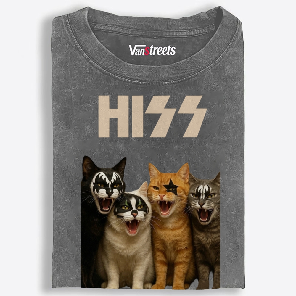 HISS: Four Cats of Destruction Retro Washed T-Shirt | 100% Cotton | Streetwear Essential
