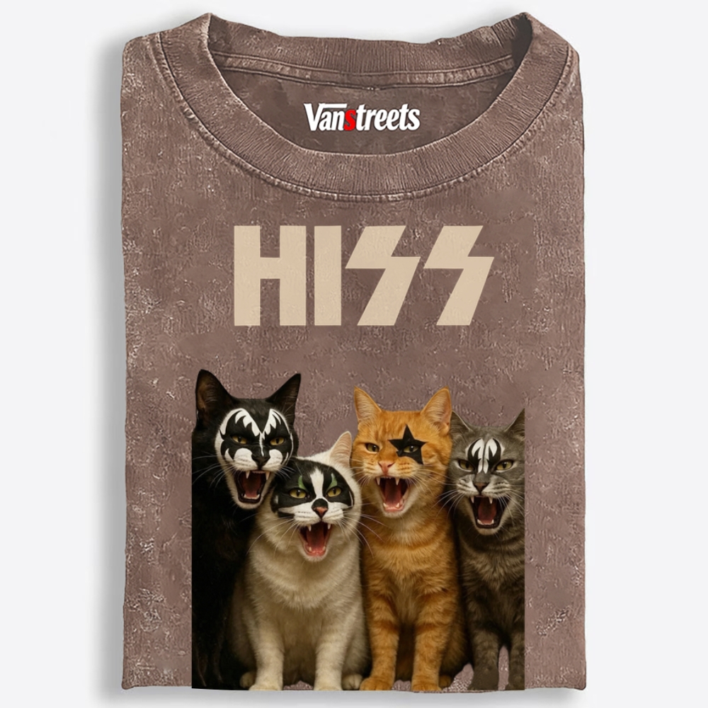 HISS: Four Cats of Destruction Retro Washed T-Shirt | 100% Cotton | Streetwear Essential