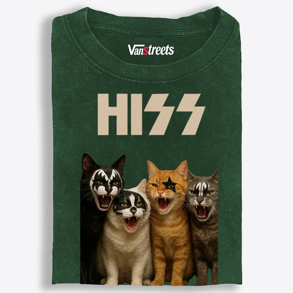 HISS: Four Cats of Destruction Retro Washed T-Shirt | 100% Cotton | Streetwear Essential