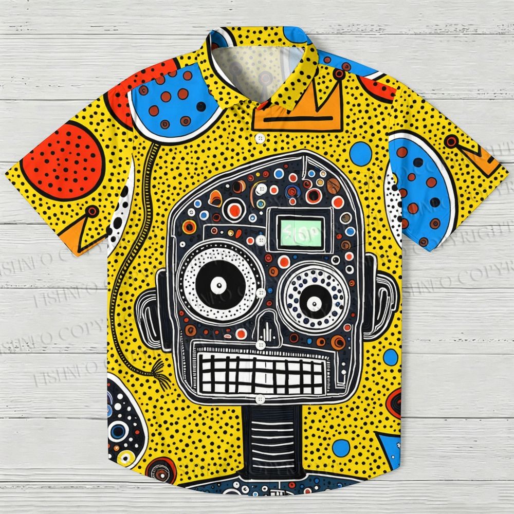 Abstract Robot Portrait With Crown Hawaiian Shirt