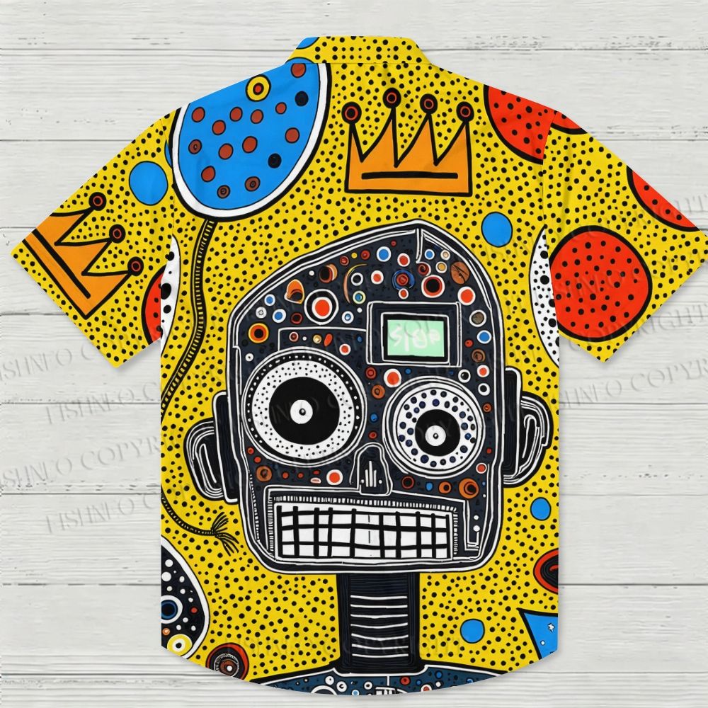 Abstract Robot Portrait With Crown Hawaiian Shirt