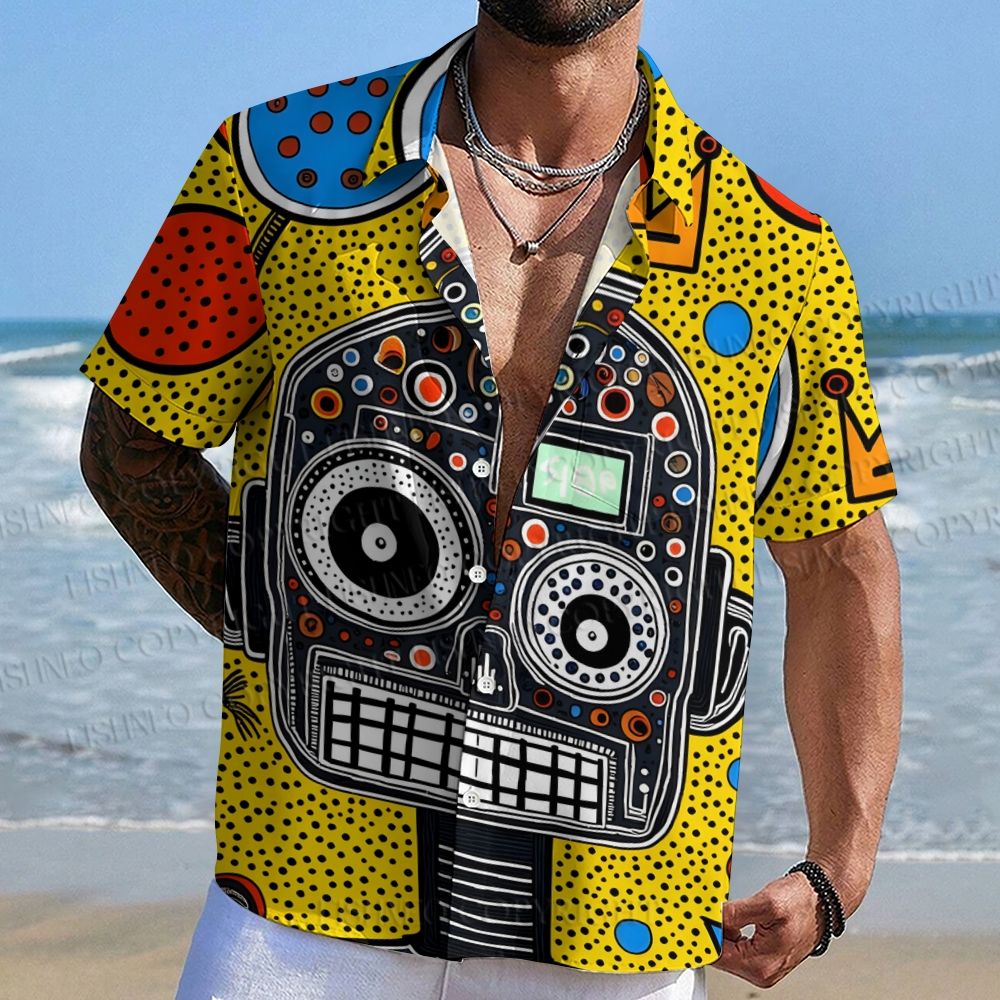 Abstract Robot Portrait With Crown Hawaiian Shirt