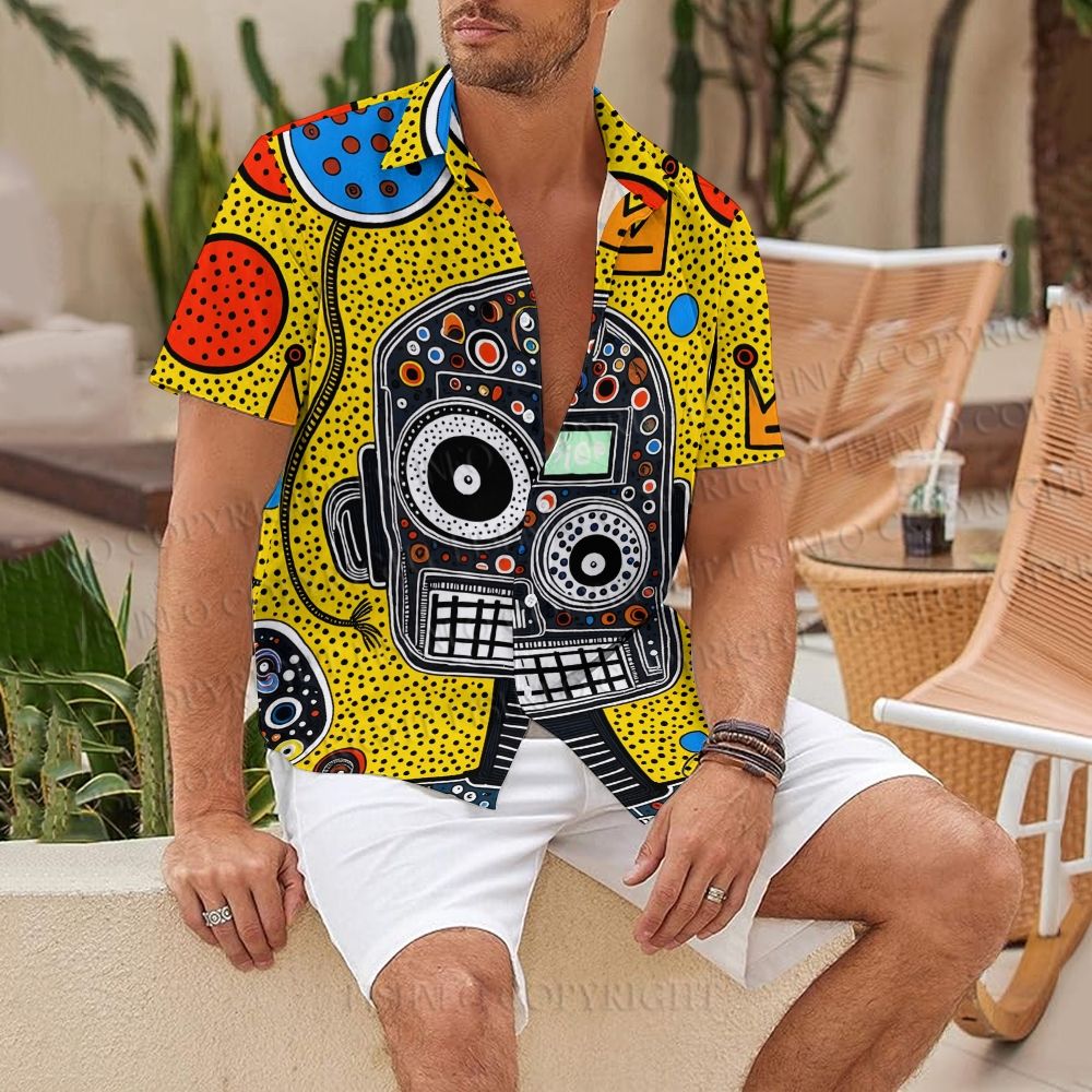 Abstract Robot Portrait With Crown Hawaiian Shirt