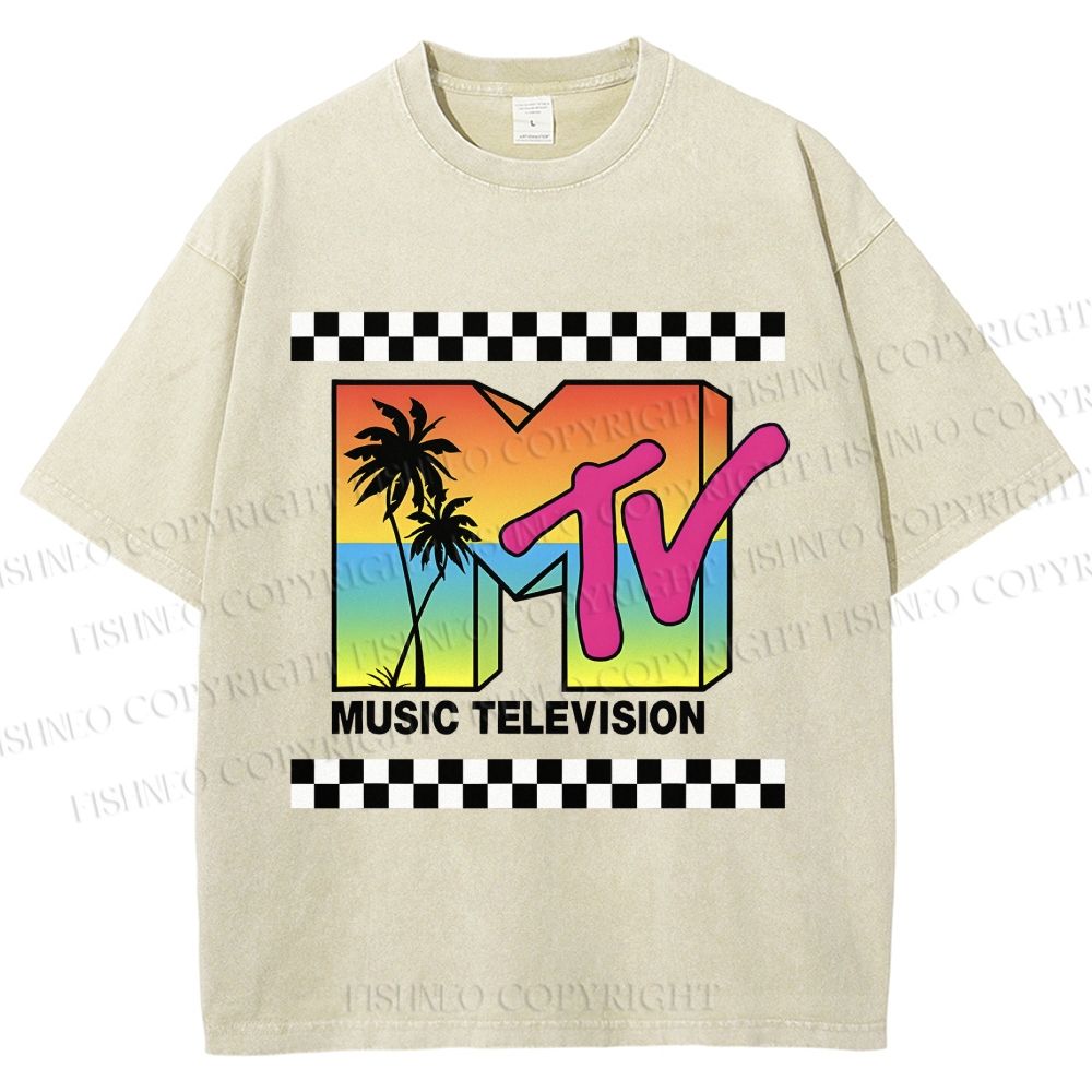 Unisex Mtv Sunset Printed Washed Tee