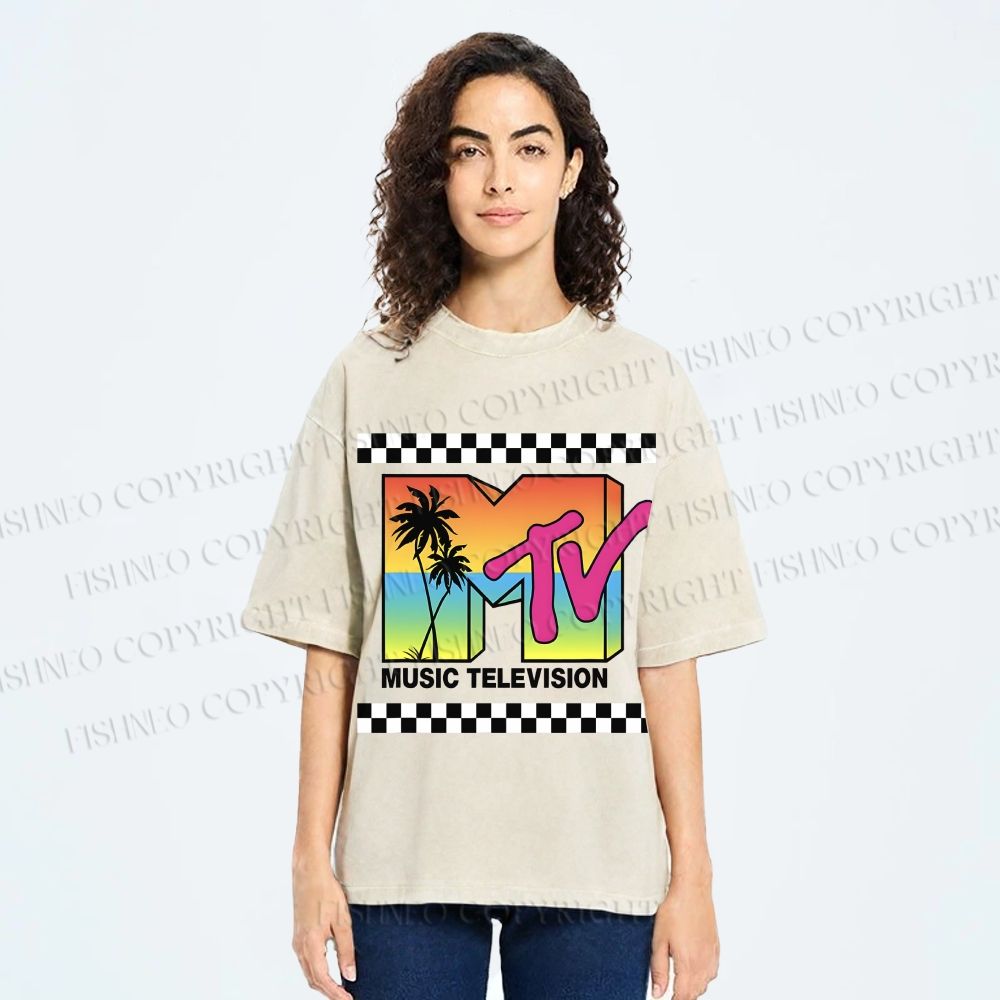 Unisex Mtv Sunset Printed Washed Tee